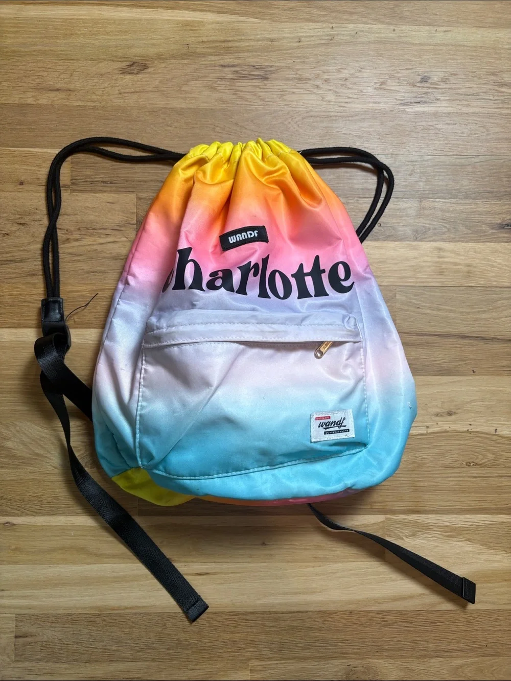Wandf Charlotte Ombre Drawstring Backpack in Yellow Pink Blue